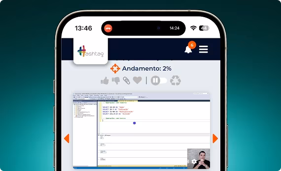 Smartphone com uma aula do curso SQL Impressionador